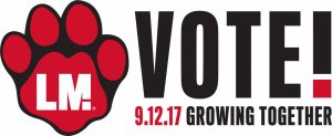 Linn-Mar Bond Referendum - Paw logo with Vote 9.12.17 Growing Together text