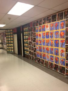 Artwork lines the hallways at Wilkins Elementary School's Art Night