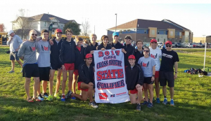 2017 Boys Cross Country team and state qualifying banner 
