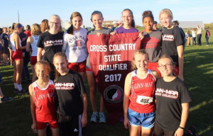2017 Girls Cross Country team and state qualifying banner
