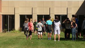 Students compete in the front courtyard at Excelsior