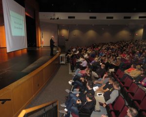 Tim Brown speaks to Linn-Mar staff at Professional Learning Community event
