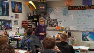 substitute teachers teaches a class at Linn-Mar High School