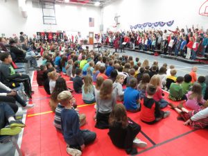 Wilkins Elementary students watch a veterans day assembly