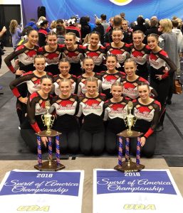 Linn-Mar High School Varsity poms and 1st place trophies from regional competition
