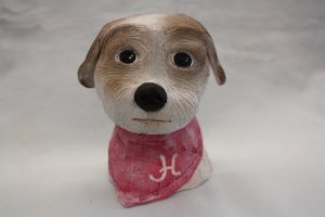 Small Ceramic brown and white dog with red bandana