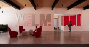 Interior of admin building with We Are Linn-Mar logo